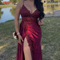 dark red prom dress with slit Evening Dresses      fg6925