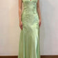 Grünes Vintage V-Ausschnitt Perlenbesetztes langes Partykleid Abendgarderobe Kleider fg6921