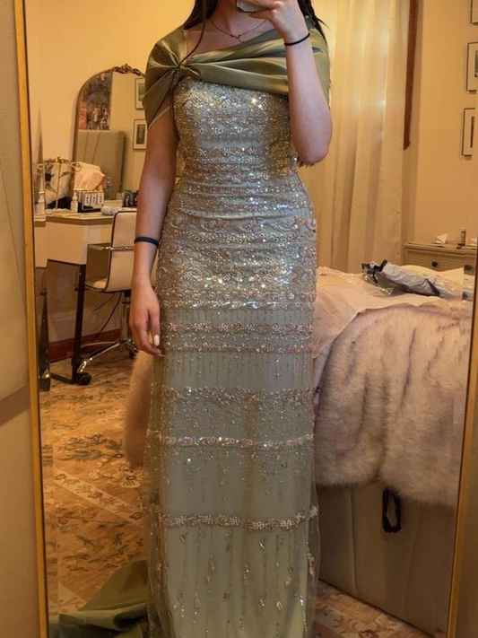 Green Long Prom Dresses Beaded Party Dress 20th Birthday Outfits  fg8344