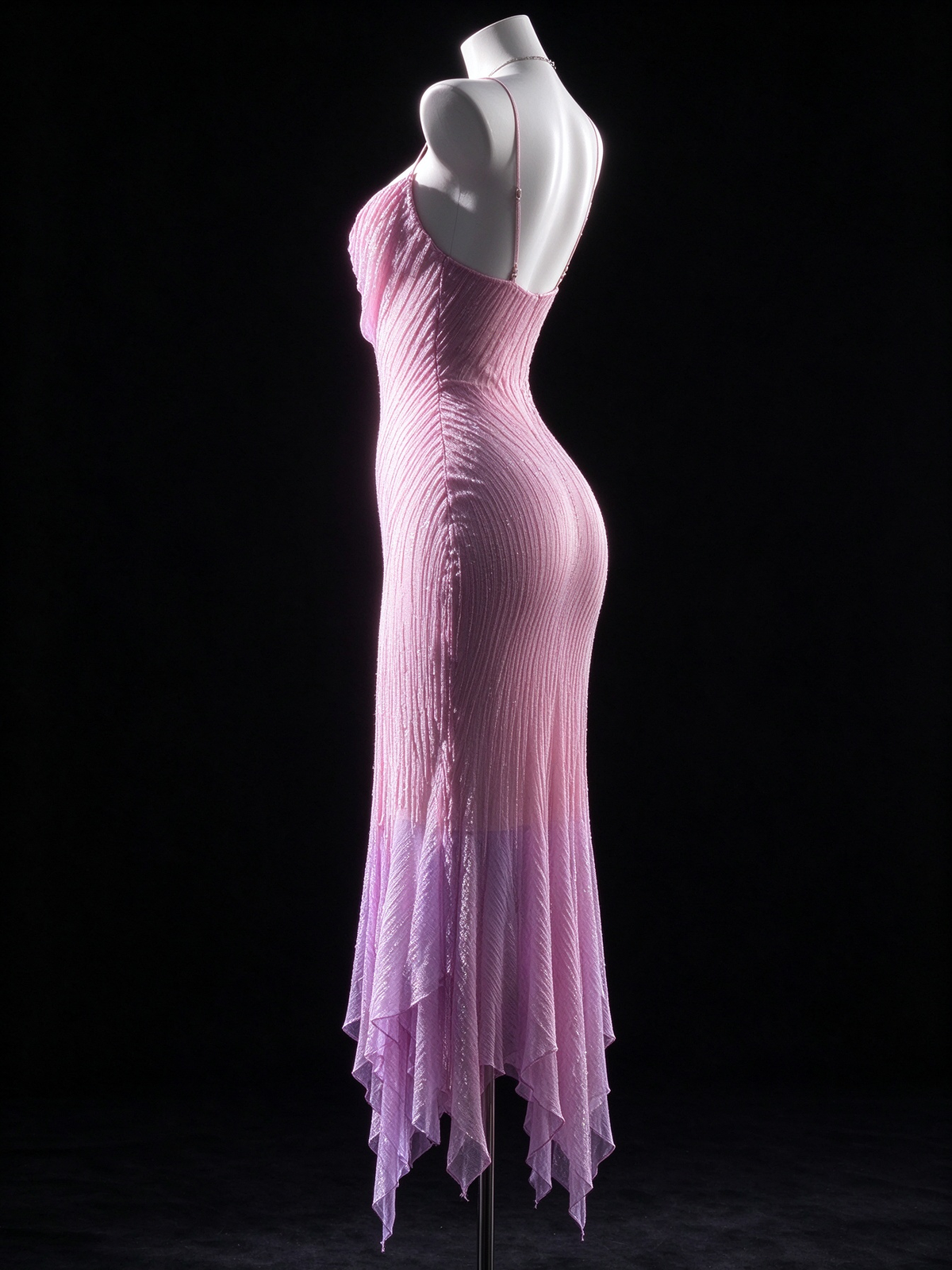 Pink Spaghetti Strap Cowl Neck Gradient Irregular Hem Mermaid Evening fg9137