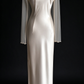 Ivory Satin Slip Dress with Feather Capelet (Without the Transparent Sweater) fg9037