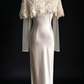 Ivory Satin Slip Dress with Feather Capelet (Without the Transparent Sweater) fg9037