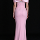 White & Pink Satin Cape V-Neck Rhinestone Mermaid Long Evening Dress fg9014