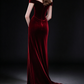 Burgundy Velvet Off-the-Shoulder Mermaid Evening Gown with Beaded Iris Embroidery & Draped Waist fg9026