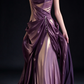 Metallic Purple Strapless Draped Mermaid Evening Gown with Rhinestone Accent fg9027