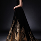 Black Velvet One-Shoulder A-Line Gown with Gold Sequin Reed Embroidery fg9019
