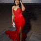 Beaded Mermaid Prom Dress Red Sweetheart Evening Gown   fg7523