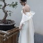 Elegant White Strapless Prom Dress, High Slit Fairy Wedding Guest Gown Maxi Dress  fg8726