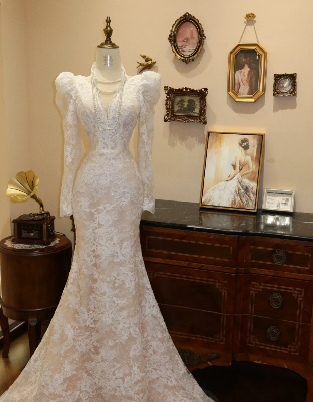 Lace Long Sleeves Wedding Dress White Modest Wedding Gowns fg8665