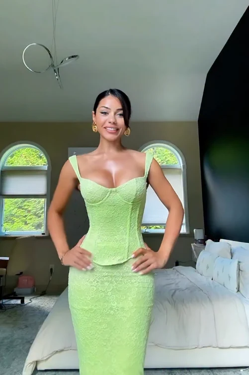 Stunning Two Piece Sheath Straps Green Lace Prom Dress Evening Dress fg8533