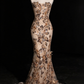Champagne Strapless 3D Floral Sequin Mermaid Evening Gown fg9101