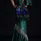 Emerald Green Sequin Mermaid Evening Gown With Ruffle Sleeve & Beaded Tassel fg8979