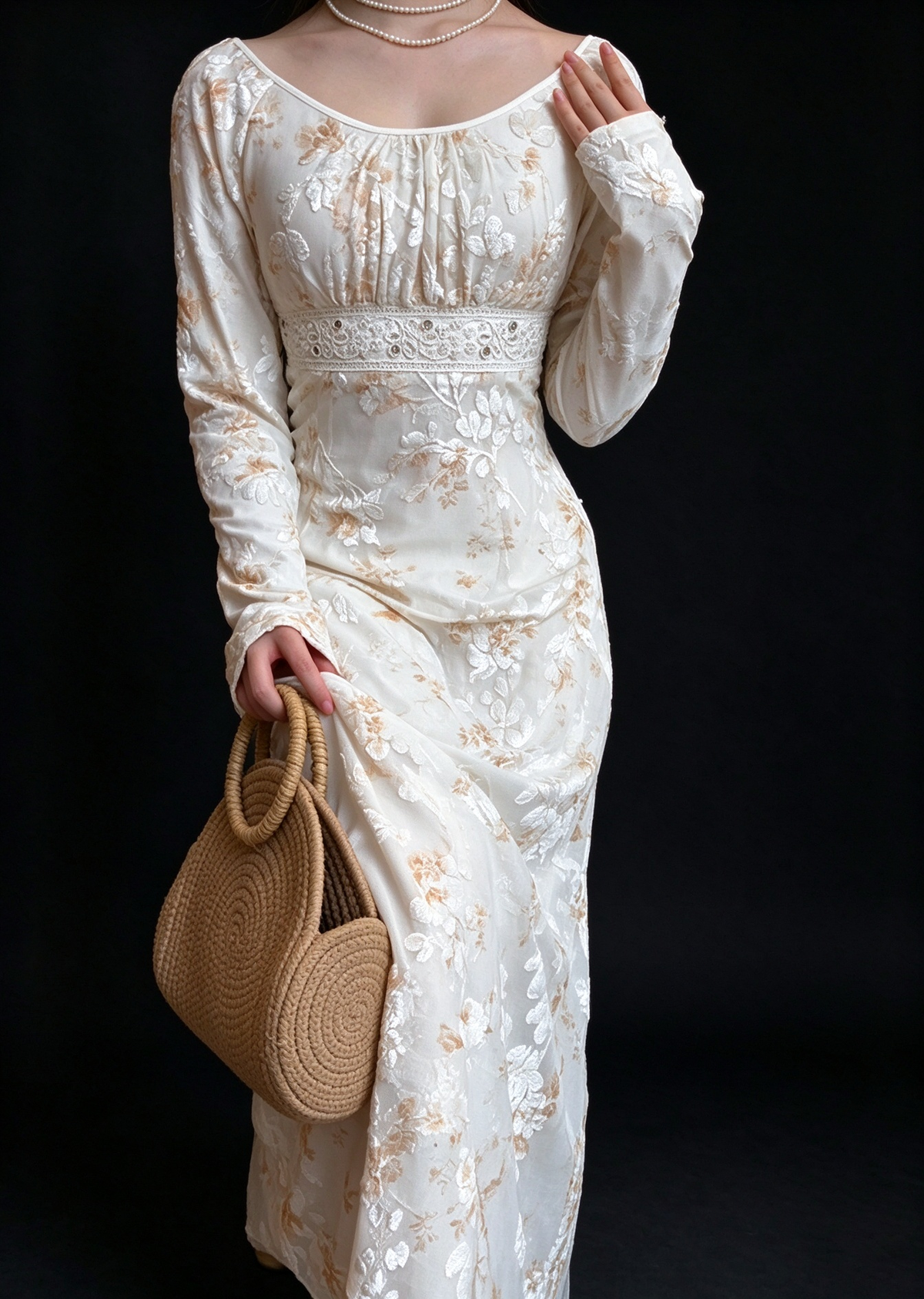 Floral Burnout Long Sleeve Boho Maxi Dress fg9066