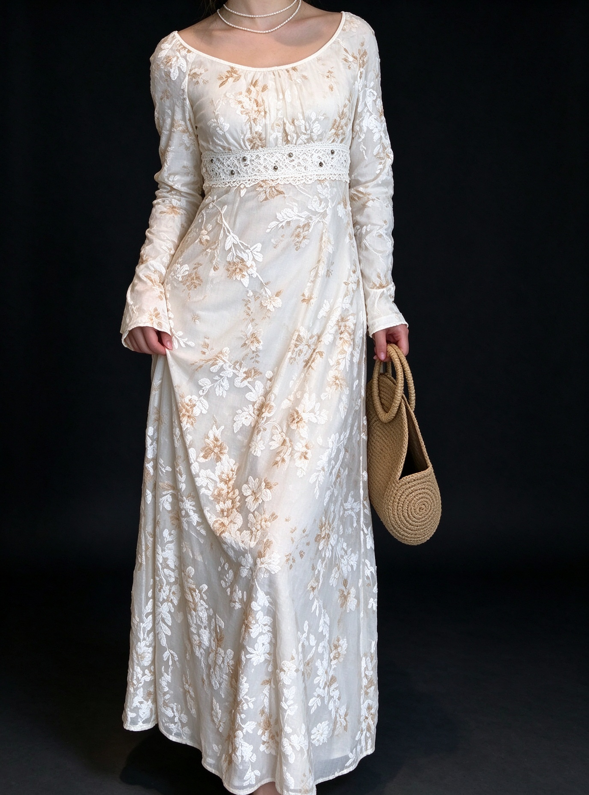 Floral Burnout Long Sleeve Boho Maxi Dress fg9066