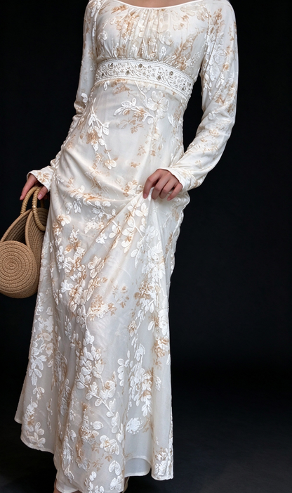 Floral Burnout Long Sleeve Boho Maxi Dress fg9066