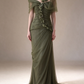 Sage Green Off-the-Shoulder 3D Floral Beaded Tulle Formal Evening Gown fg9052