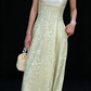 Square Neck Satin Burnout Long Dress fg9067