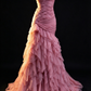 Pink Tulle Off-Shoulder Crisscross Mermaid Evening Gown fg9044