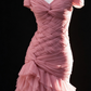 Pink Tulle Off-Shoulder Crisscross Mermaid Evening Gown fg9044
