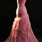 Pink Tulle Off-Shoulder Crisscross Mermaid Evening Gown fg9044