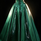 Emerald Green Metallic Satin Strapless Lace-Up Ball Gown fg9045