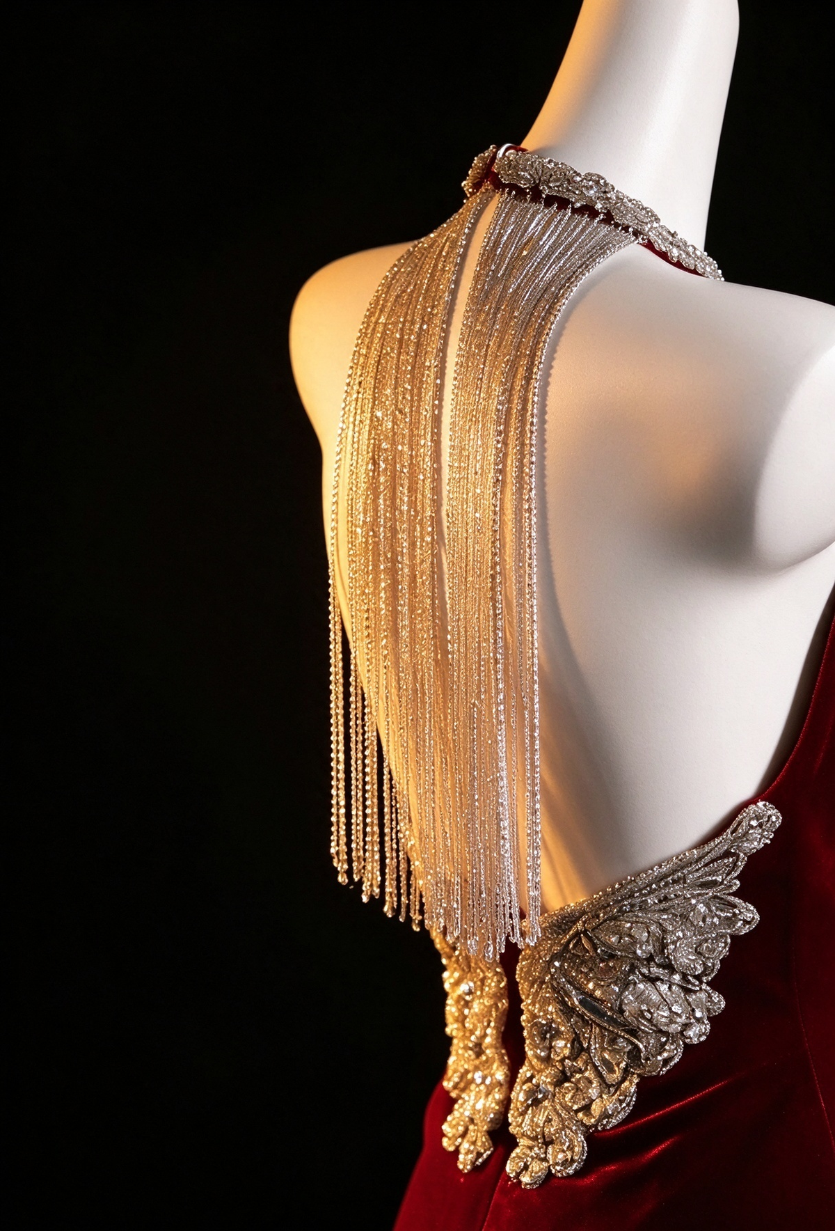Red Velvet Halter Neck Open Back Beaded Mermaid Evening Dress fg9046