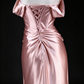 Rose Gold Satin Off-Shoulder Corset Mermaid Evening Gown fg9047