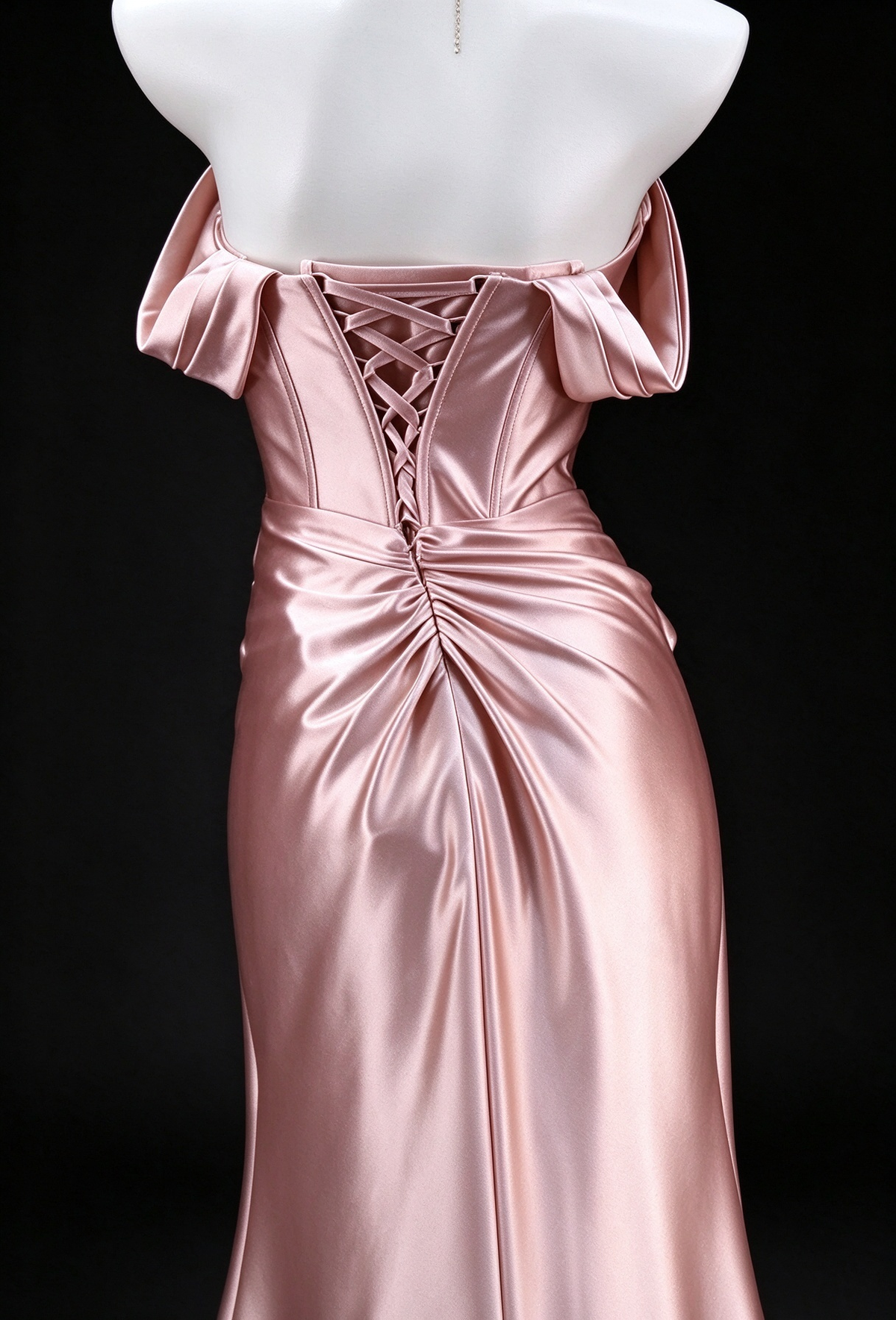 Rose Gold Satin Off-Shoulder Corset Mermaid Evening Gown fg9047