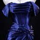 Royal Blue Satin Off-Shoulder Draped Mermaid Evening Gown fg9048
