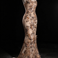 Champagne Strapless 3D Floral Sequin Mermaid Evening Gown fg9101