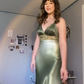 Green Vintage Satin Prom Dress V Neck Evening Dress 21st Birthday Outfit fg8506