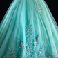 Turquoise Sweetheart Sequin Lace Tulle Ball Gown fg9086