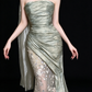 Sage Green Strapless Floral Mermaid Evening Gown With Scarf fg9099