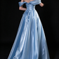 Light Blue Off Shoulder Satin A Line Evening Gown fg9172