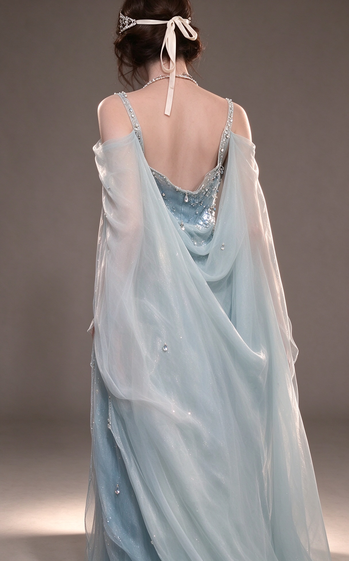 Mint Spaghetti Strap Beaded Cape Sleeve Mermaid Evening Gown fg9089