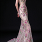 Blush Strapless Floral Beaded Mermaid Evening Dress fg9153