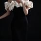 Black Off Shoulder Ruffle Mermaid Evening Gown fg9103