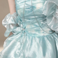 Aqua Strapless Detachable Puff Sleeve Printed Organza A Line Evening Gown fg9080