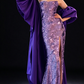 Purple Strapless Sequin Mermaid Evening Dress With Satin Puff Sleeves fg9155