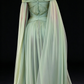 Green Off Shoulder Cape Sleeve Chiffon A Line Evening Gown fg9083