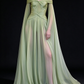 Green Off Shoulder Cape Sleeve Chiffon A Line Evening Gown fg9083