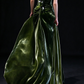 Green Strapless Ruched Satin Slit Evening Gown fg9084