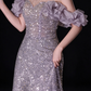 Lavender Halter Off Shoulder Ruffle Sleeve A Line Evening Dress fg9157