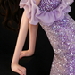 Lavender Halter Off Shoulder Ruffle Sequin Mermaid Evening Dress fg9150