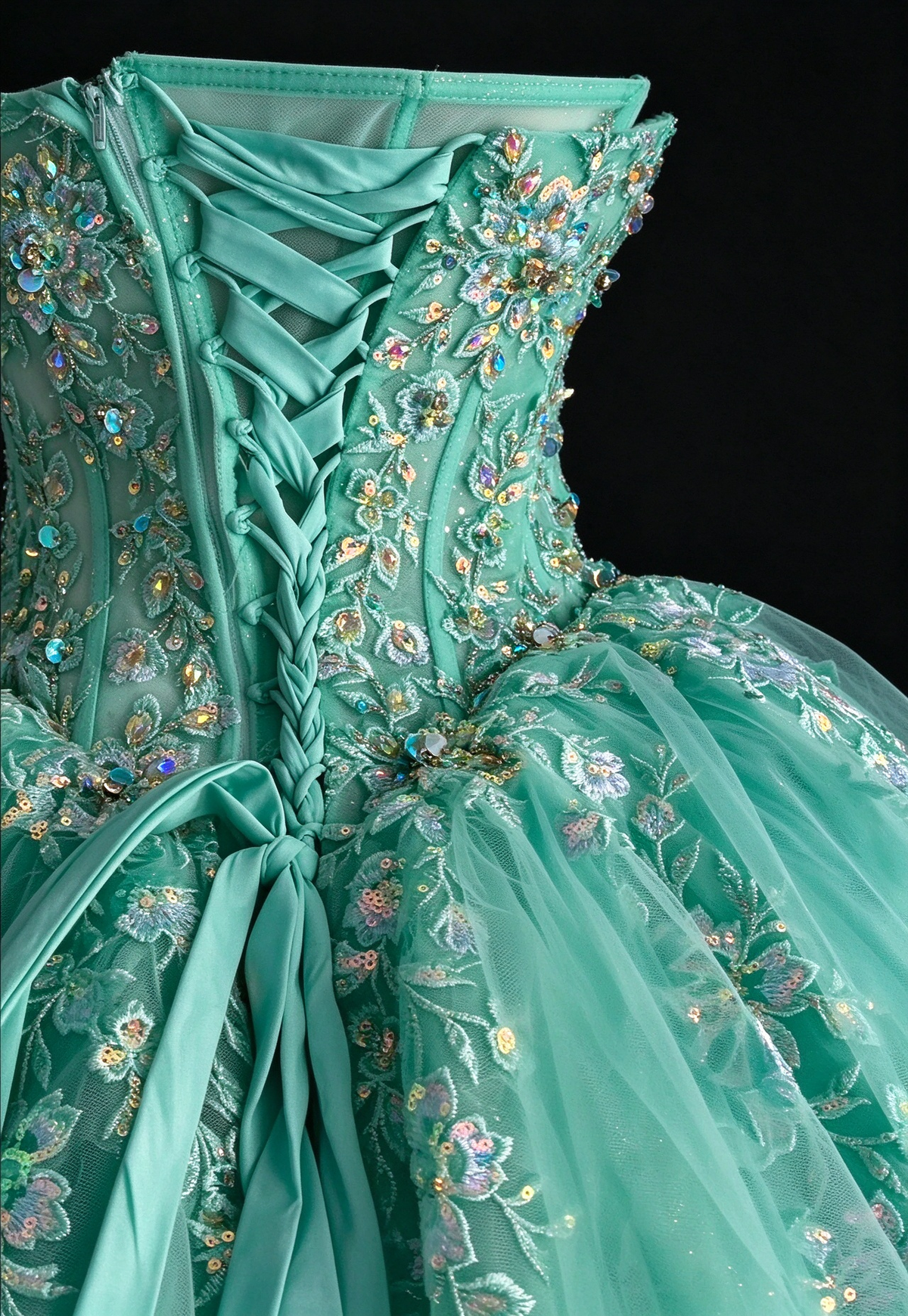 Turquoise Sweetheart Sequin Lace Tulle Ball Gown fg9086