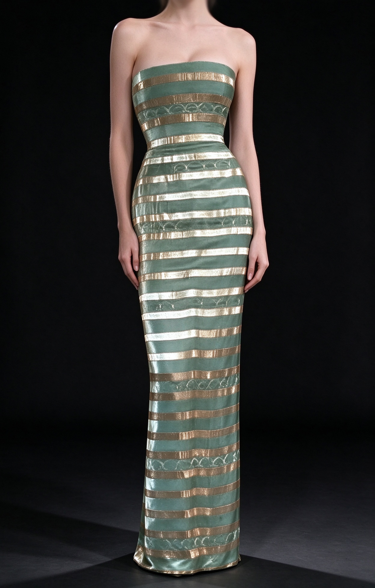 Green Strapless Velvet  Evening Gown fg9087