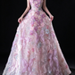 Pink Spaghetti Strap 3D Floral A Line Evening Dress fg9158