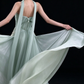 Mint Strapless Halter Ribbed Chiffon A Line Evening Gown fg9091