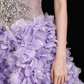 Lavender Strapless Beaded 3D Floral Tulle A Line Evening Gown fg9106