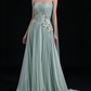 Mint Strapless Halter Ribbed Chiffon A Line Evening Gown fg9091